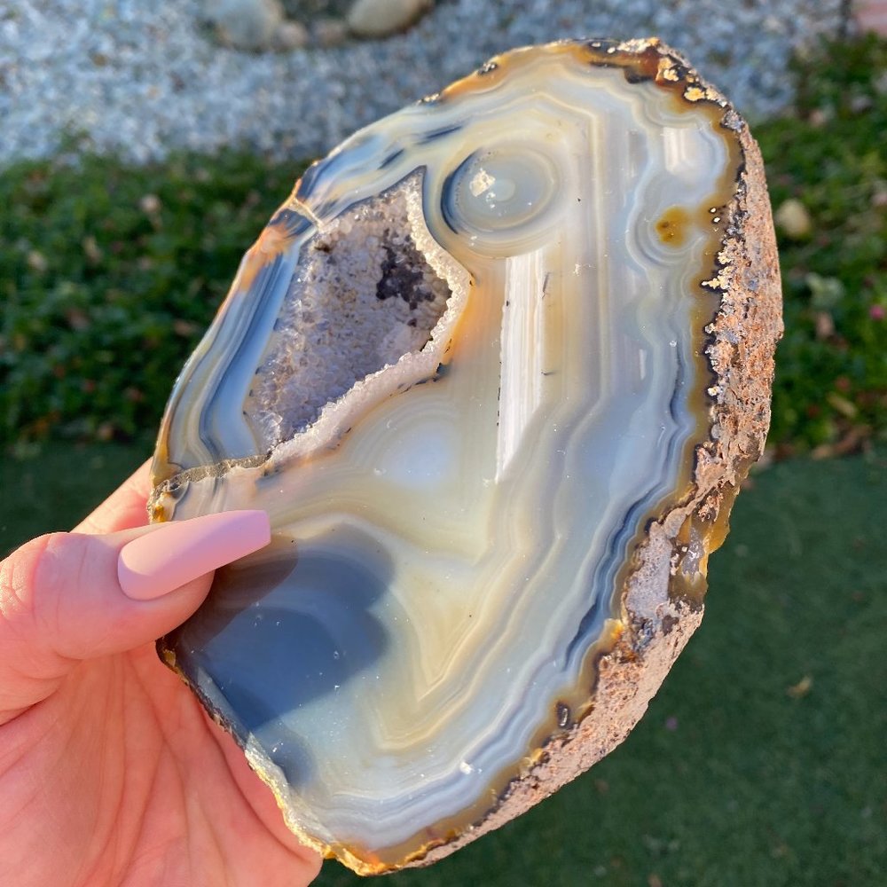 4" Unique Thick Large Druzy Blue Agate Slice - Picture 7 of 11